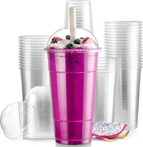 Miniatura 8 de Fit Meal Prep Paquete de 50 tazas de café de plástico desechables de 24 onzas con tapas de cúpula, tazas de café helado con tapas, tazas de parfait