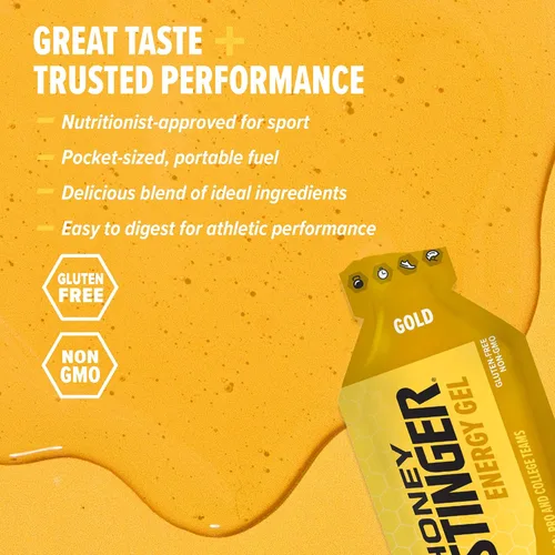 Miniatura 3 de Honey Stinger Gold Energy Gel, sin gluten y sin cafeína, para ejercicio, correr y rendimiento, nutrición deportiva para el hogar y el gimnasio, pre