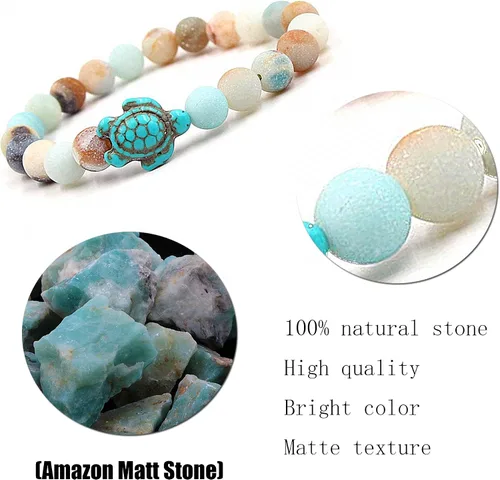 Miniatura 4 de Pulseras de tortuga marina oceánica, joyería de playa para mujeres y hombres, 0.315 pulgadas (0.315 in) de piedra natural, pulsera elástica