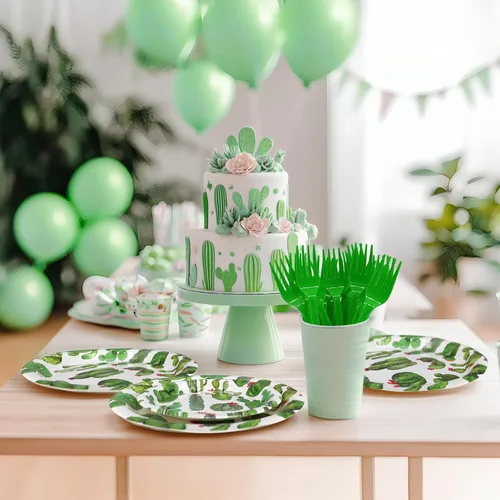 Miniatura 7 de Decoraciones de fiesta de cactus – Platos de fiesta de cactus y servilletas para fiestas de cumpleaños infantiles, sirve para 20 invitados