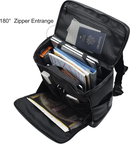 Miniatura 4 de TIDING Mochila de cuero genuino para hombre, bolsa de laptop de 15.6 pulgadas, mochila casual de viaje con compartimento para zapatos, Negro