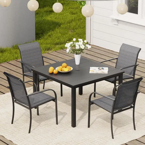 Miniatura 52 de VICLLAX Juego de 2 sillas de patio pequeñas para exteriores, juego de sillas apilables para patio y mesa de comedor cuadrada para porche delantero