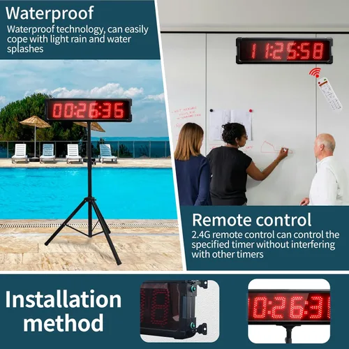 Miniatura 4 de Reloj de carreras con trípode para eventos de correr, cronómetro LED grande con control remoto, temporizador de gimnasio de cuenta regresiva/cuenta