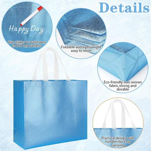 Miniatura 5 de 12 bolsas de regalo reutilizables, acabado brillante con asa, no tejidas, plegables para damas de honor