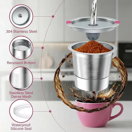 Miniatura 5 de Tazas reutilizables K Cup para Keurig, cápsulas de café reutilizables K Cup compatibles para cafeteras Keurig 1.0 y 2.0, tazas K de acero inoxidable