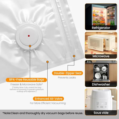 Miniatura 4 de Sellador al vacío compacto para alimentos (máquina selladora al vacío portátil + 10 bolsas reutilizables) compacto ahorrador de alimentos de mano