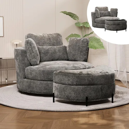 Miniatura 22 de Chifee & Vingol Silla decorativa giratoria de gran tamaño de 40.35 pulgadas, silla redonda tapizada de barril con almohadas, sillas giratorias