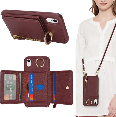 Miniatura 28 de Funda para iPhone 8 Plus con Portarjetas, Funda de Teléfono para iPhone 8 Plus con Correa Bandolera Cordón Anillo de Soporte, Funda Cartera iPhone 7