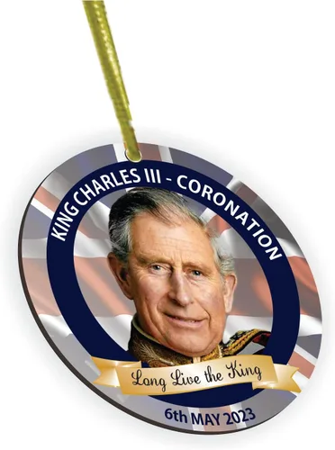 Miniatura 2 de Sam Sandor - en conmemoración de la coronación del rey Carlos III - Adorno plano redondo masonita, recuerdo de coronación del rey británico Carlos 2