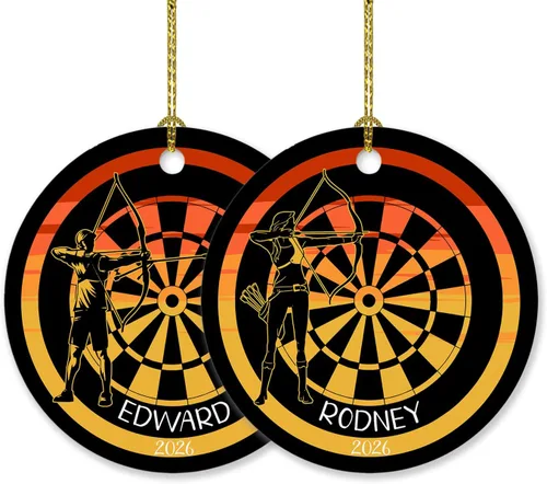 Adorno personalizado de tiro con arco de Navidad 2025, adorno de Navidad con arco y flecha, regalo con nombre de arquero, año, adorno de jugador de