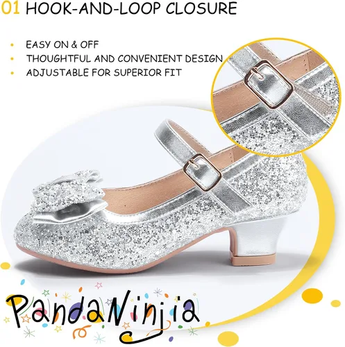 Miniatura 89 de PANDANINJIA Vestido de jada para niñas y niños pequeños, zapatos de princesa Mary Jane con tacones con lazo para fiesta, boda, boda