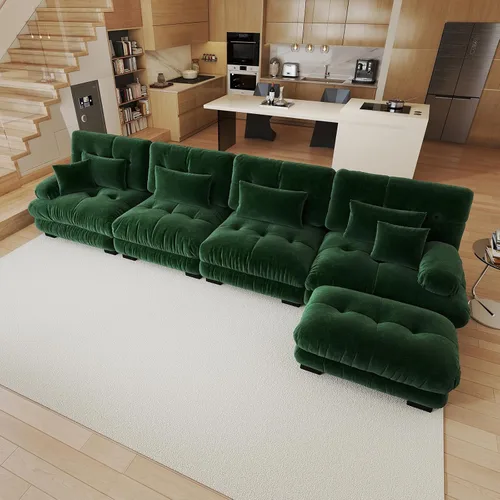 Miniatura 44 de Sofá modular de gran tamaño de 94 pulgadas, sofás seccionales grandes de color beige y blanco para sala de estar, juego de sofá de terciopelo, sofás