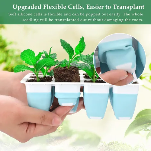 Miniatura 2 de Hanaoyo 5 bandejas reutilizables para iniciación de semillas, kit de inicio de semillas de 60 celdas con células flexibles emergentes, bandejas