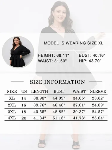 Miniatura 7 de SCOMCHIC Vestido corto de manga larga con cuello en V cruzado para mujer, talla grande