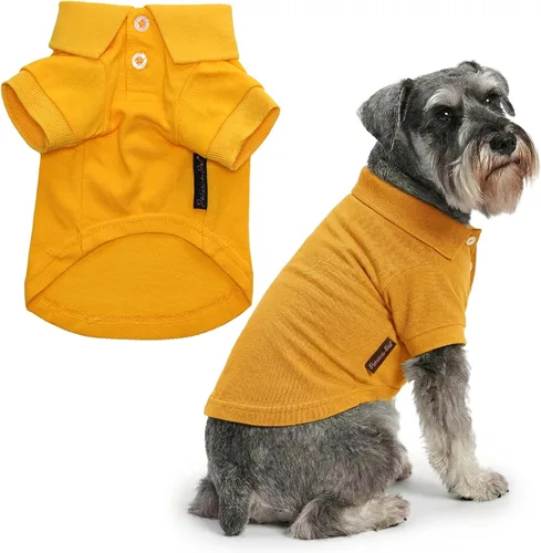 Miniatura 25 de Parisian Pet Polo para perro – Camisa de algodón transpirable en amarillo sólido – Ropa de verano tipo pullover con cuello abotonado para perros