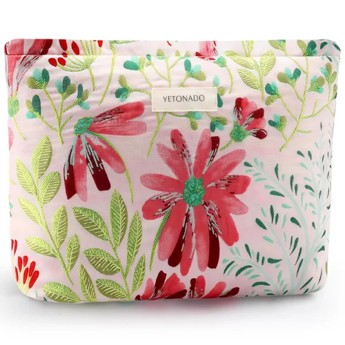 Miniatura 18 de Bolsa de maquillaje de flores para mujer, bonita bolsa de maquillaje para bolso, bolsa de cosméticos con cremallera, bolsa de cosméticos de lona