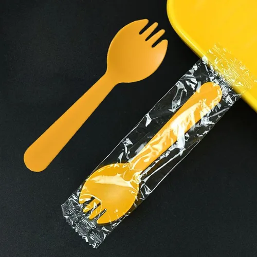 Miniatura 7 de 100 tenedores desechables de plástico ecológico, duradero, tenedores y cucharas 2 en 1, ideales para almuerzo, pícnics o restaurantes y suministros