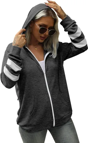 Miniatura 3 de Bofell Sudaderas con capucha de manga larga con cremallera y bolsillo para mujer