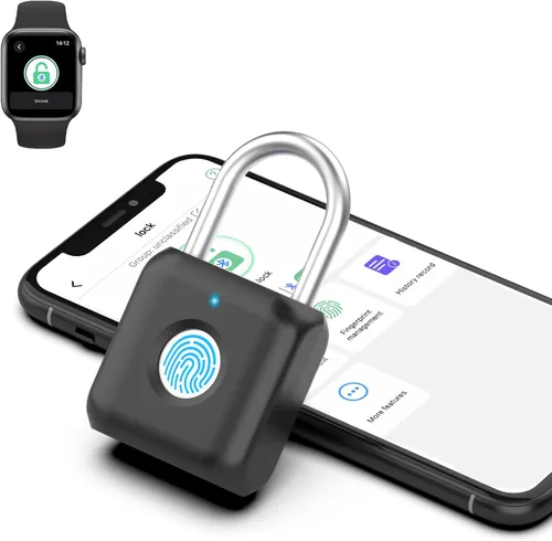 Miniatura 9 de Candado de huella digital eLinkSmart para casillero de gimnasio para niñas y mujeres con aplicación para teléfono iOS Watch, cerraduras de Púrpura