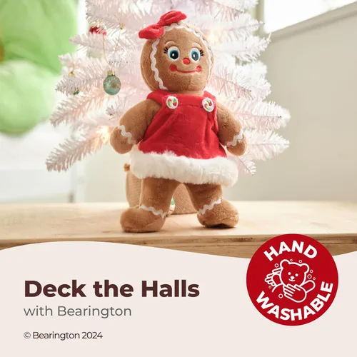 Miniatura 3 de Bearington Holly Ginger the Gingerbread - Animal de peluche navideño de 10 pulgadas, adorable juguete de niña de jengibre relleno con tela de felpa