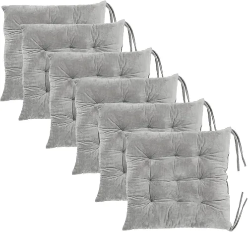 Miniatura 21 de Juego de 2 cojines para sillas de comedor con lazos, almohadilla antideslizante para silla de cocina para interior y tapete de asiento de comedor