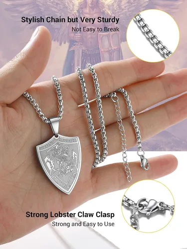 Miniatura 4 de Prosteel. - Collar con dije y cadena de San Miguel Arcángel, joyería religiosa católica.