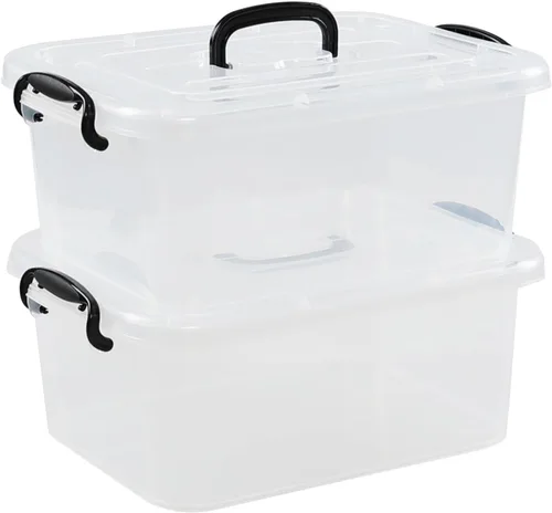 Miniatura 8 de Quickquick - Caja de plástico de 8 L con asa, contenedores de cierre de almacenamiento con asas, transparente, 2 paquetes