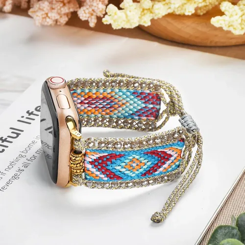 Miniatura 6 de Correa de nailon trenzada de lujo compatible con correas de Apple Watch de 1.575 pulgadas, 1.614 pulgadas, 1.496 pulgadas, pulsera de amistad retro