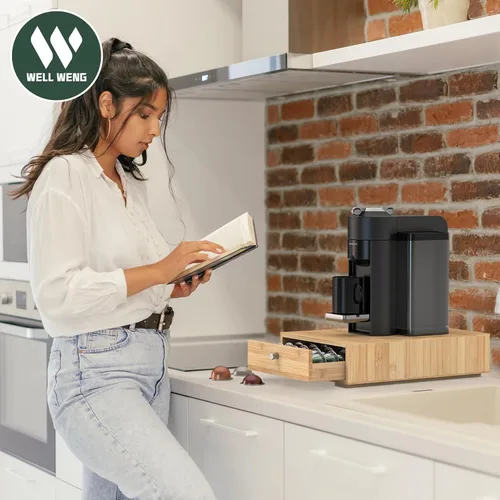 Miniatura 2 de Para cápsulas Nespresso Vertuo (NV140) – Cajón de cápsulas de café de bambú premium, soporte organizador de 40 cápsulas grandes o 52 pequeñas
