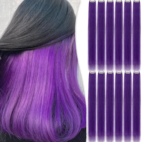 Miniatura 14 de Extensiones de cabello sintético lacio y sintético con clip de 24 pulgadas, para mujeres y niñas, regalo para fiestas, cosplay, rosa