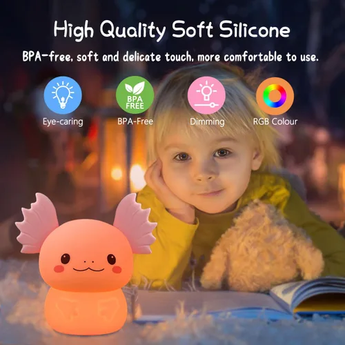 Miniatura 6 de Regalos de Axolotl Luz Nocturna para Niños, Bonita Lámpara de Axolotl de Silicona para Bebé y Niño Pequeño, Luz Nocturna de Animales para Niños