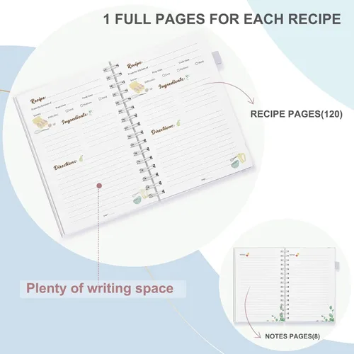 Miniatura 4 de JUBTIC Libro de recetas para escribir en tus propias recetas, cuaderno de recetas personal en blanco de 7 x 10 pulgadas, diario de recetas de tapa