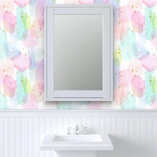 Miniatura 9 de Papel tapiz autoadhesivo para despegar y pegar, diseño de estrellas de acuarela de arcoíris, dorado, algodón, caramelo, pastel, unicornio, papel