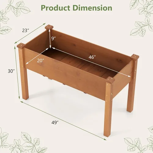 Miniatura 7 de HAPPYGRILL - Cama de jardín elevada, caja de jardín de madera para exteriores con patas, agujeros de drenaje, tela de revestimiento de jardín negra