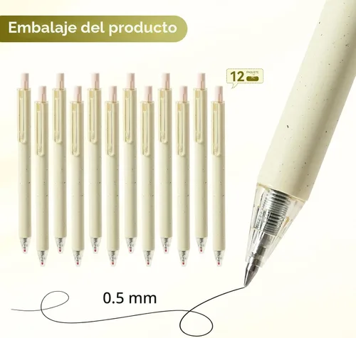 Miniatura 7 de Paquete de 12 bolígrafos de gel color beige crema, bonitos bolígrafos retráctiles estéticos de tinta negra neutra, punta fina de 0.020 in, secado