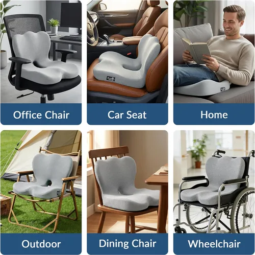 Miniatura 8 de Exclusivo Mezcla Cojín de asiento de espuma viscoelástica, cojines ergonómicos para aliviar el dolor del coxis, almohadilla de asiento Gris claro