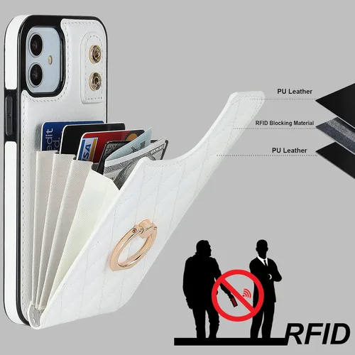 Miniatura 5 de Folosu Funda compatible con iPhone 12 iPhone 12 Pro con soporte para tarjetas, rotación de 360°, soporte de anillo de dedo con función atril, Blanco