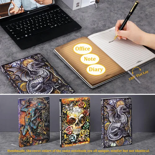 Miniatura 3 de FEIDIAO Cuaderno vintage de cuero en relieve Flying Dragon DND, diario de viaje A5 diario con bolígrafo y funda para bolígrafo, diario de piel