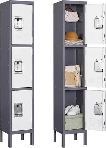Miniatura 15 de Armario de metal para el hogar, vestidor, armarios de almacenamiento de acero de 71 pulgadas para empleados, armario con cerradura con 1 puerta Gris