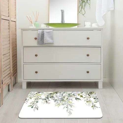Miniatura 5 de BBiggood Alfombras de baño salvia, alfombra de baño verde salvia con hojas de eucalipto, se ajusta debajo de la puerta, alfombra de ducha fina