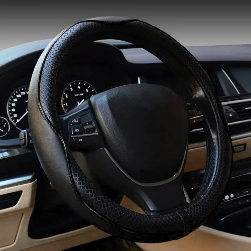 Funda para volante de automóvil, antideslizante, segura, suave, transpirable, resistente, gruesa, envolvente completa, estilo deportivo (negro)