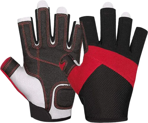 Miniatura 10 de ChinFun Guantes de vela unisex acolchados con palma sin dedos, guantes de kayak, perfectos para remo, canoa para hombres, mujeres y jóvenes A-azul