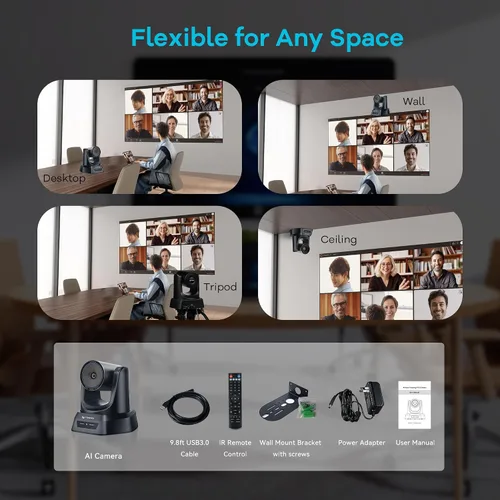 Miniatura 9 de TONGVEO Cámara PTZ de Zoom Óptico 3X HDMI USB 3.0 1080P 60fps 114-Grados de Ángulo Amplio para Videoconferencia, Reunión de Negocios, Transmisión
