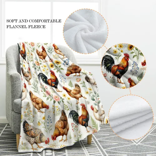 Miniatura 5 de Jekeno Manta de gallina de gallina de acuarela, manta floral de gallina, decoración de granja, regalo para amantes del pollo, mujeres y hombres, 50