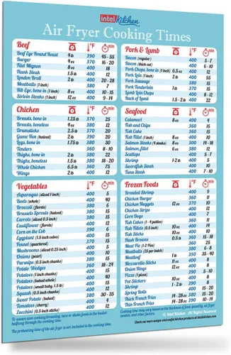 Imán con información de tiempo de cocina de freidora de aire, de 8 x 11 pulgadas, para cocina, recetas para freír, libro de cocina, fácil de leer,