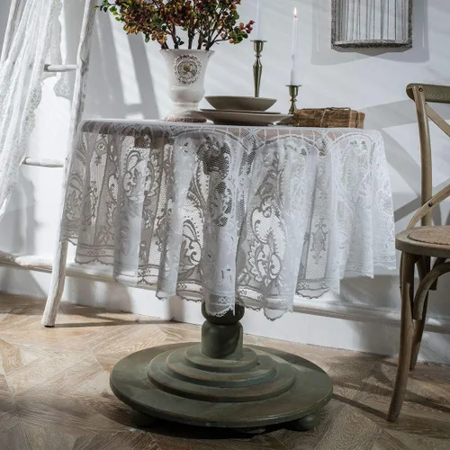 vctops Elegante mantel redondo de encaje bordado vintage para fiestas, bodas, cocina, comedor, decoración del hogar (blanco, diámetro 75 pulgadas)