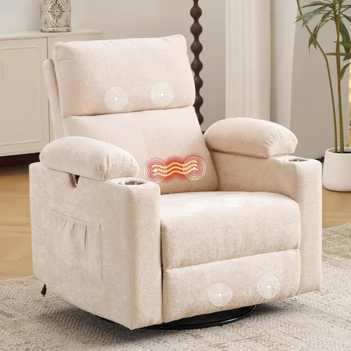 Miniatura 24 de Silla Reclinable Eléctrica de Gran Tamaño Giratoria Deslizante con Masaje y Calor, Sillón Reclinable Giratorio Mecedor con Reposabrazos Ajustables