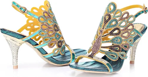 Miniatura 5 de Honeystore Sandalias de diamantes de imitación hechas a mano con patrón en forma de pavo real