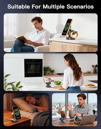 Miniatura 6 de Estación de carga inalámbrica 3 en 1, cargador inalámbrico con lámpara nocturna y diseño retráctil, cargador inalámbrico para teléfono