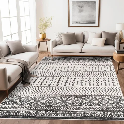 Miniatura 11 de Art&Tuft Alfombra de área de 8 x 10 pies, súper suave, ultrafina, marroquí, lavable, antideslizante, para sala de estar, plegable, geométrica, Gris